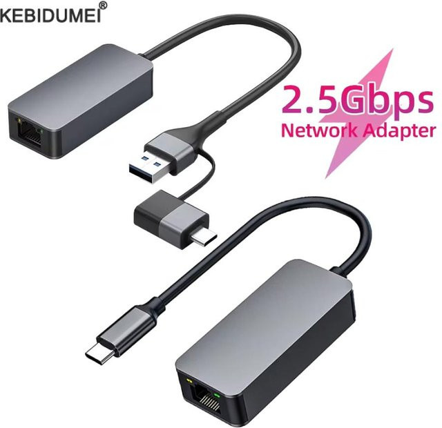 Kebidumei USB-C zu 2,5 Gigabit Ethernet Adapter, USB 3.0 auf RJ45 Netzwerkkarte, Grau - Bild 1