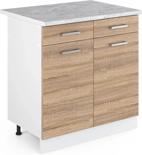 Vicco Küchenunterschrank R-Line Schubladenschrank Sonoma Weiß B: 80 cm, T: 60 cm, H: 81,6 cm - Bild 1