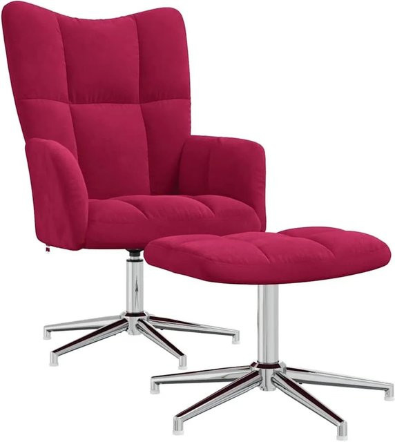 vidaXL Relaxsessel mit Hocker in Weinrot aus Samt mit 360 Grad Drehsitz und Metallgestell - Bild 1
