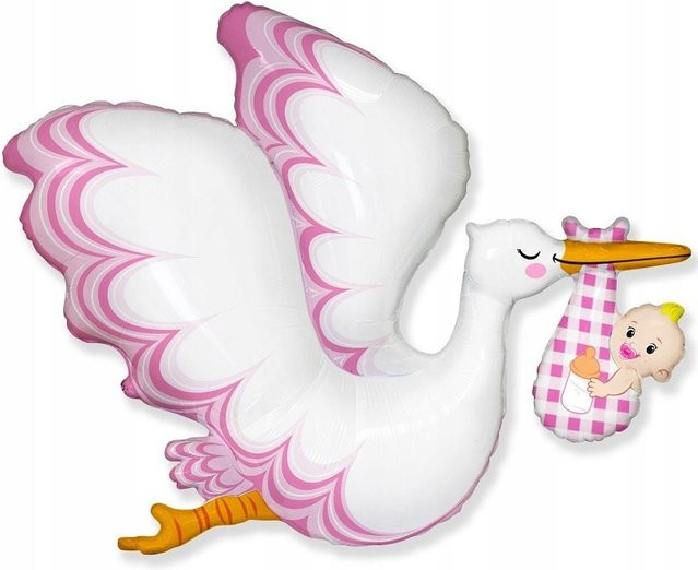 Folienballon Storch Baby Mädchen von Super Merchant in Pink und Weiß, 24 Zoll - Bild 1
