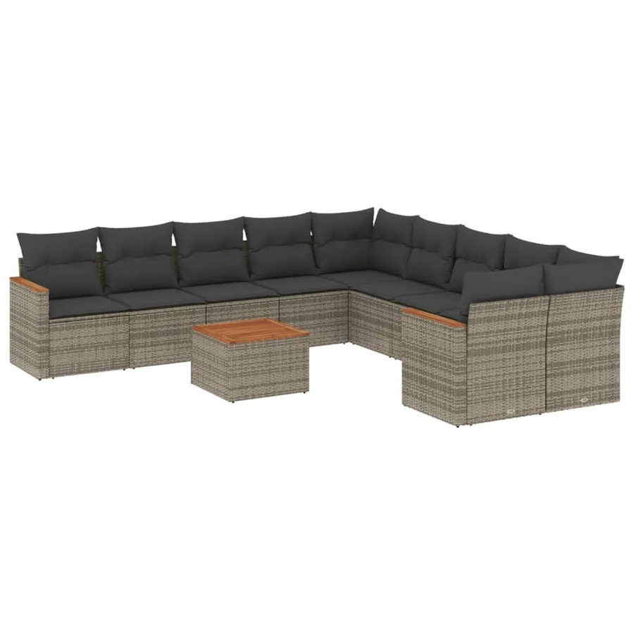 vidaXL 11-teilige Garten-Sofagarnitur aus Poly-Rattan mit Kissen in Grau und Akazienholz - Bild 2