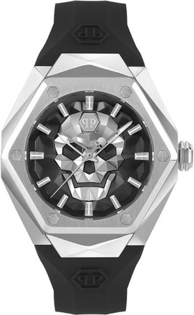 Philipp Plein Herrenuhr, Quarz, Edelstahl, 46 mm, Silikon, Schwarz, 5 ATM