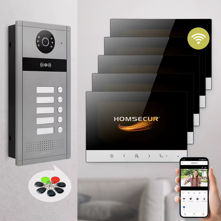 HOMSECUR Smart Video-Türsprechanlage mit WLAN, 5-Einheiten-Apartment-System, 7-Zoll-Monitor und elektronischer Schließfachöffnung - Bild 4