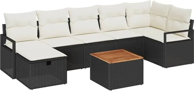 vidaXL Garten-Sofa-Set aus Polyrattan in Schwarz mit 8 Teilen und Kissen - Bild 1