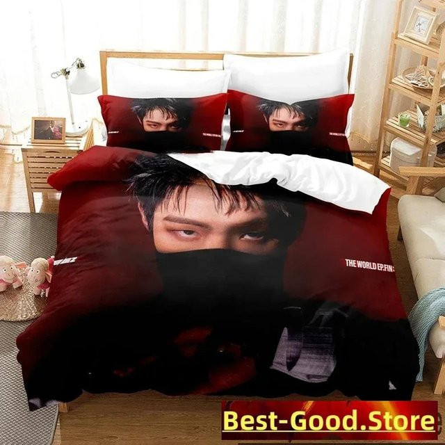 ATEEZ Die Welt Ep.fin Bettwäsche-Set aus Mikrofaser in Schwarz, bestehend aus Bettbezug und Kissenbezug, B/T: 228 x 228 cm - Bild 1