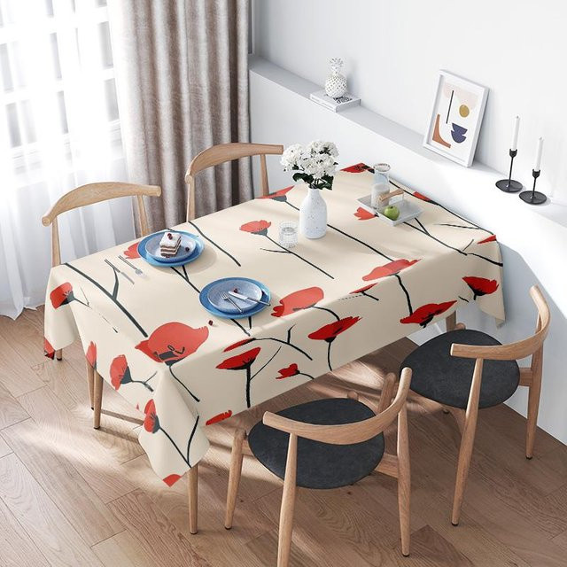 Moderne Blumentischdecke von JINGYUE Pet mit rotem Mohnblumenmuster, waschbar und wendbar, B/L: 200 x 145 cm - Bild 1