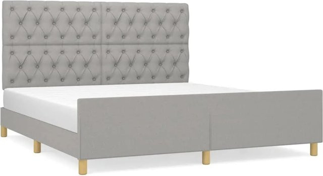 vidaXL Bettgestell mit Kopfteil aus Stoff und Massivholz in Hellgrau, B/T/H: 160 x 200 x 128 cm - Bild 1