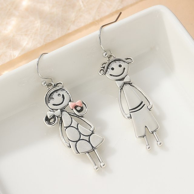 Futz Ohrringe, Asymmetrisch, Cartoon-Personen-Anhänger, Silber, Unisex - Bild 1