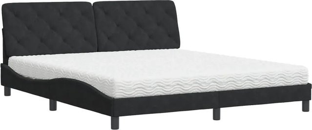 vidaXL Bett mit Matratze in Schwarz aus Samt und Kiefer, B/T: 180 x 200 cm - Bild 1