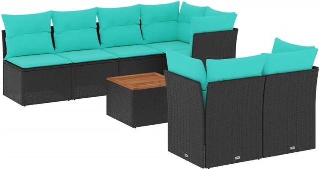 vidaXL 8-teilige Garten-Sofagarnitur mit Kissen aus Poly-Rattan und Akazienholz in Schwarz - Bild 1