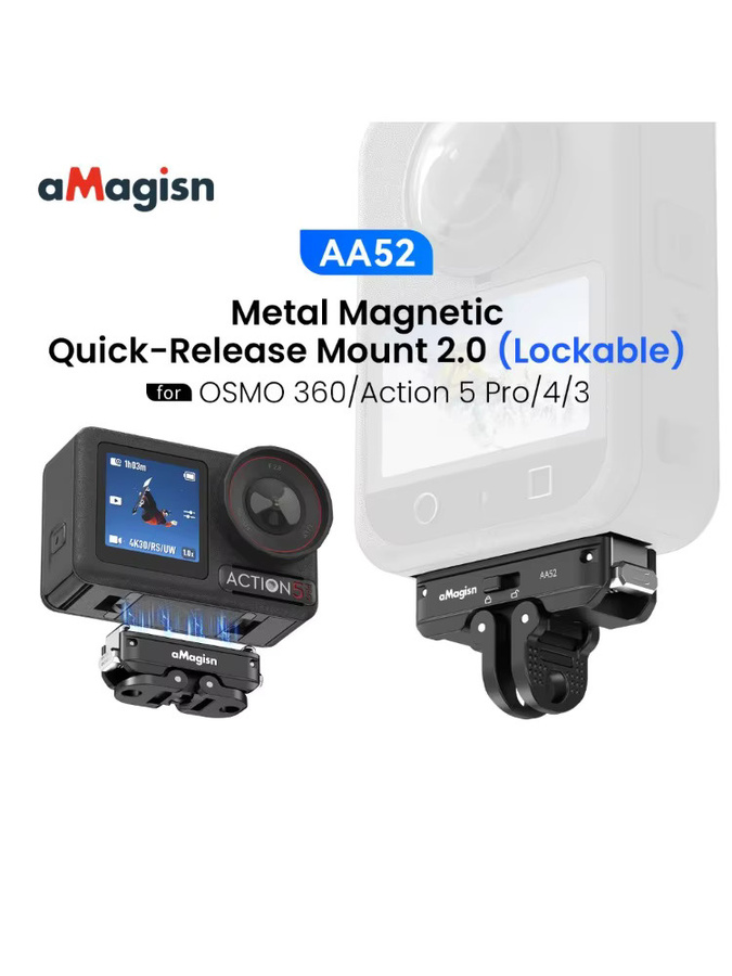 aMagisn Schnellverschluss-Halterung mit Sicherheitsverriegelung für DJI Action 5 Pro, 4, 3 und OSMO 360 in Schwarz mit 1/4-Zoll- und 2-Pin-Schnittstellen - Bild 7