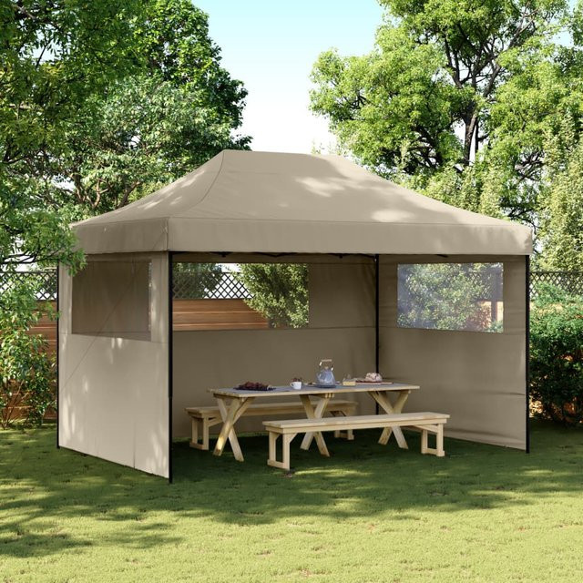 vidaXL Pop-Up Partyzelt mit 3 Seitenteilen und transparenten Fenstern in Taupe/Beige - Bild 3