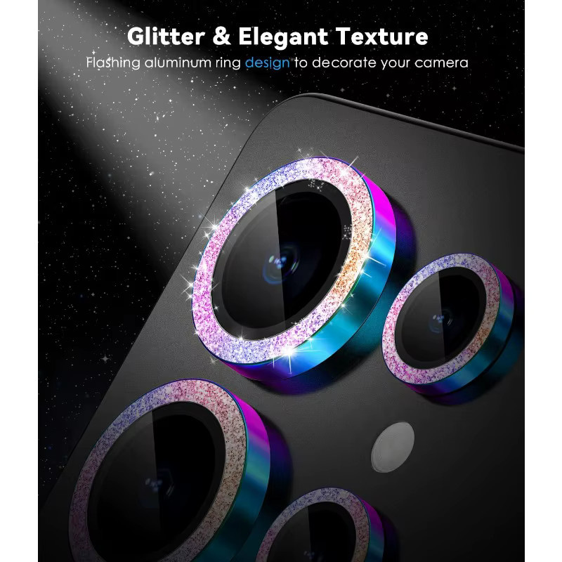 Glitzer Kameralinsenabdeckung aus gehärtetem Ultra-HD Glas und Metall für Samsung S26 Ultra S25FE S24 in Schwarz und Multicolour - Bild 3