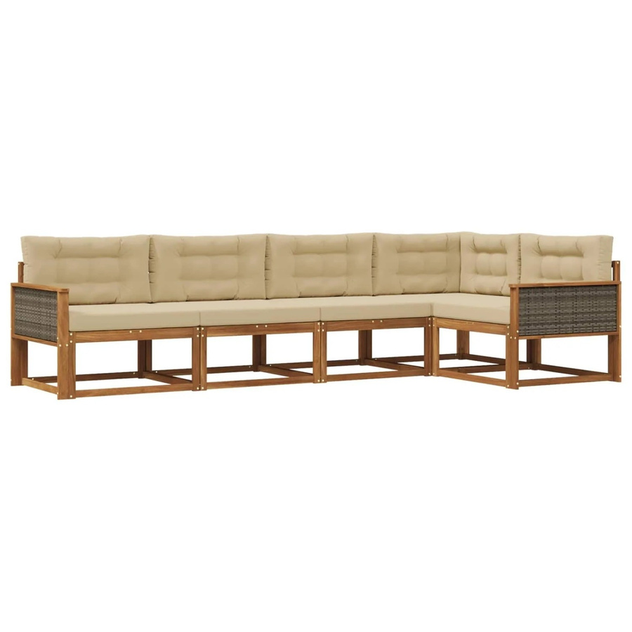 vidaXL Outdoor-Sofagarnitur in L-Form aus Akazienholz mit Kissen in Beige und Natur - Bild 2