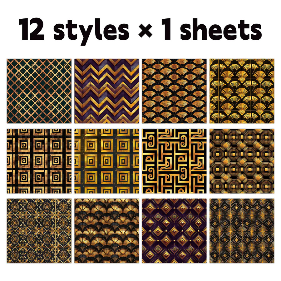 12 Stück Scrapbook-Papier mit goldenem Linienmuster für DIY-Handwerk und Geschenkverpackungen - Bild 2