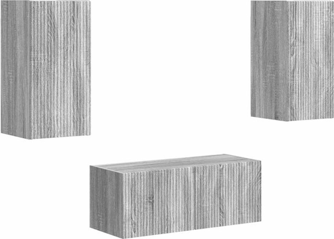 vidaXL TV-Schrankset Wandmontage aus Holzwerkstoff in Grau, 2-teiliges Set im modernen und minimalistischen Design mit Drehtüren - Bild 1