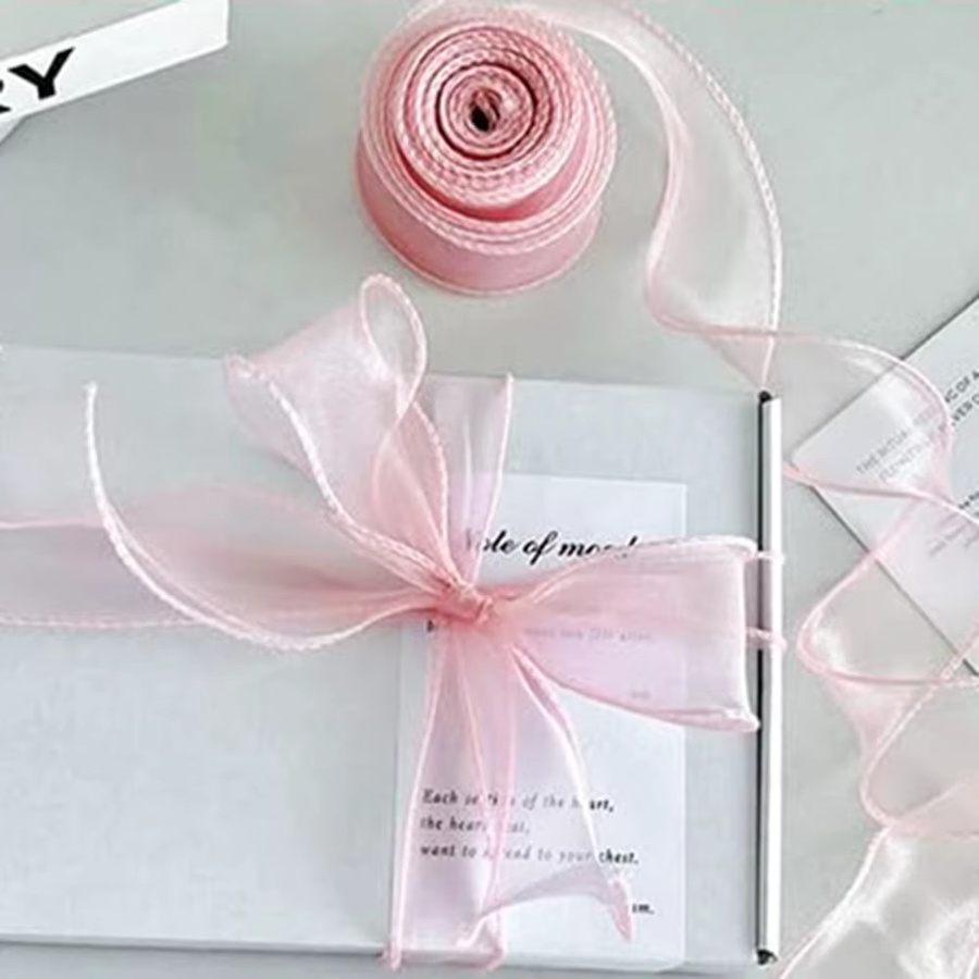 Organza-Satinband Set in Pink, transparentes Chiffonband für Hochzeitssträuße, Geschenke und DIY-Dekorationen, 10 Yards pro Rolle - Bild 2