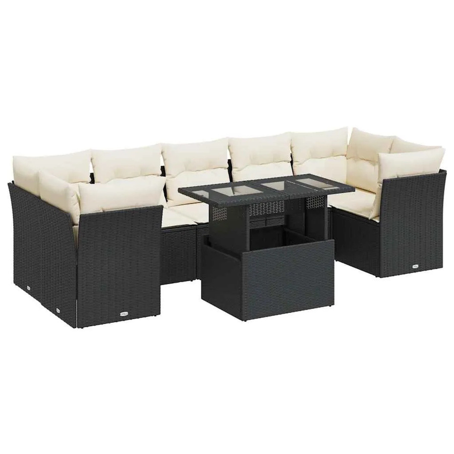 vidaXL 8-teilige Garten-Sofagarnitur aus Poly-Rattan mit Kissen in Schwarz-Creme - Bild 2