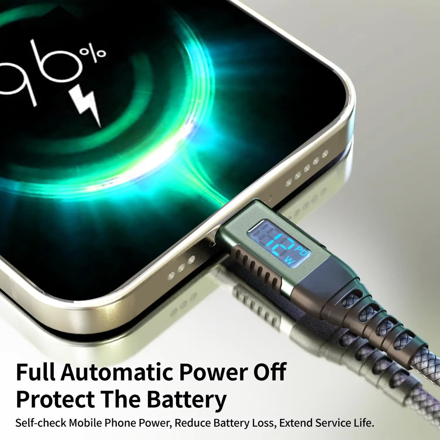 LAIHONEN USB-A zu Lightning Ladekabel mit Digitalanzeige, MFi-zertifiziertes Nylon-Geflecht, Blau, 2 m - Bild 4