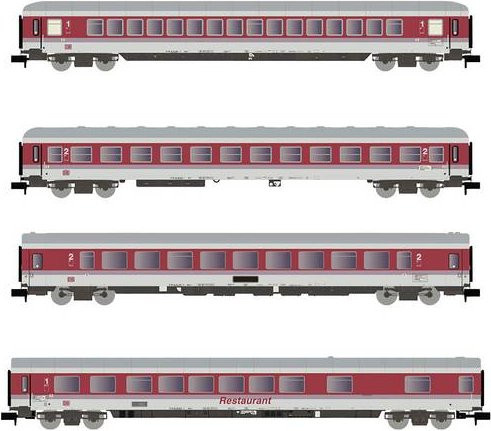 Arnold 4er-Set InterCity Reisezugwagen der DB-AG in Rot und Weiß, Modell HN4360 N - Bild 1