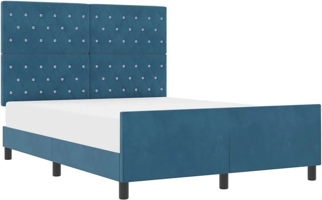 vidaXL Boxspringbett mit Kopfteil in Dunkelblau aus Samt, B/T: 140 x 190 cm - Bild 1