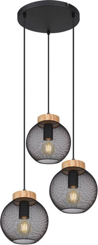 GLOBO Pendelleuchte Pablo in Schwarz und Natur aus Metall und Holz mit 3 E27 Fassungen, Höhe: 120 cm, Durchmesser: 44 cm - Bild 4