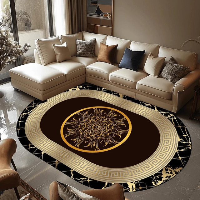 Karpetti Ovaler Wohnzimmerteppich Modern und Waschbar in Braun, B: 80 cm, L: 160 cm - Bild 1