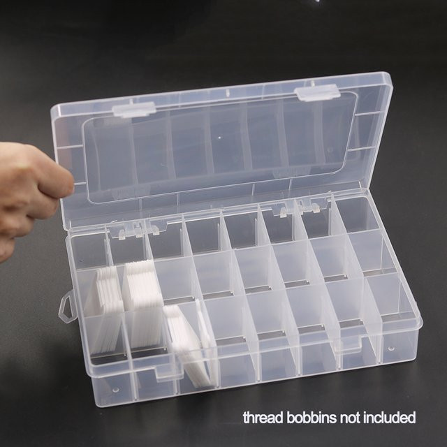 Transparente 24-Fächer Kunststoff-Aufbewahrungsbox für Stickgarn, Garnrollen und Perlen als Organizer für dein DIY Kreuzstich-Nähzubehör - Bild 1