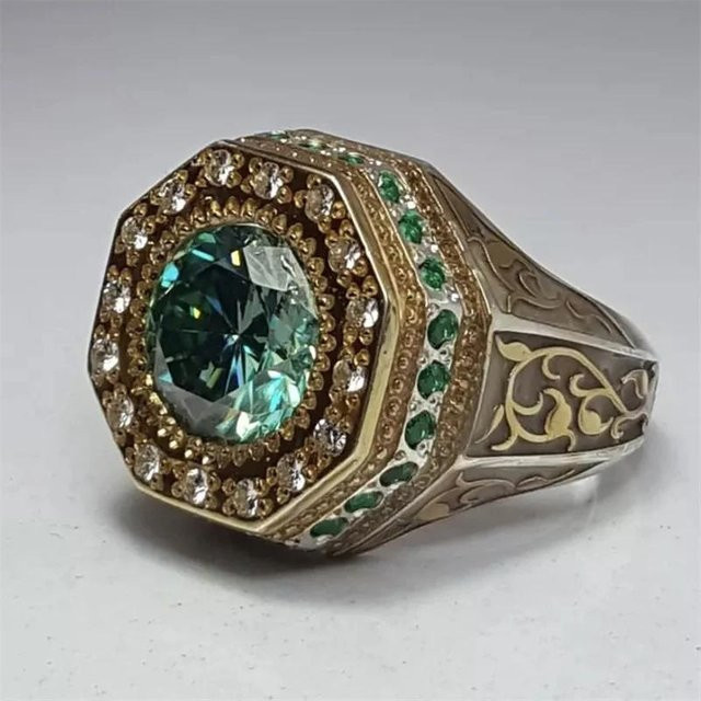 YIRAN Ring, Kupferfarbe, Grüne Zirkonia, Herren - Bild 1