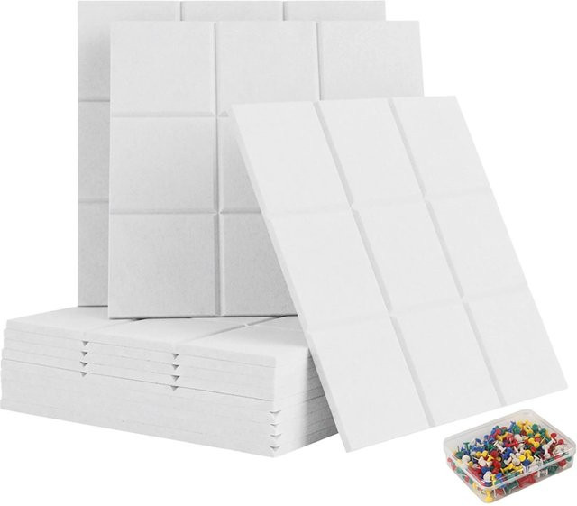 Relaxdays Filzpinnwand 12er Set Weiß Selbstklebend B/T/H: 30 x 30 x 0,9 cm - Bild 1