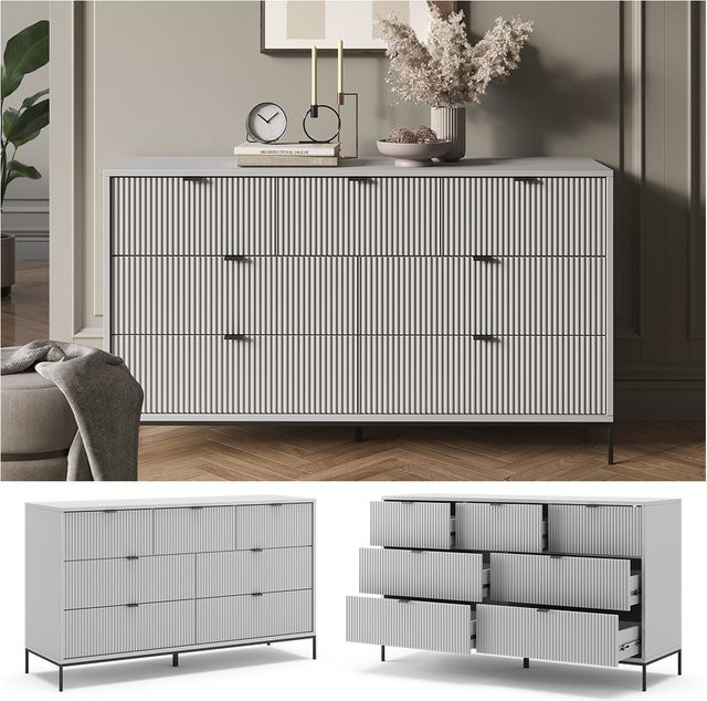 Vicco Sideboard Eliza Grau mit 7 Schubladen Breite: 140 cm, Tiefe: 42 cm - Bild 1