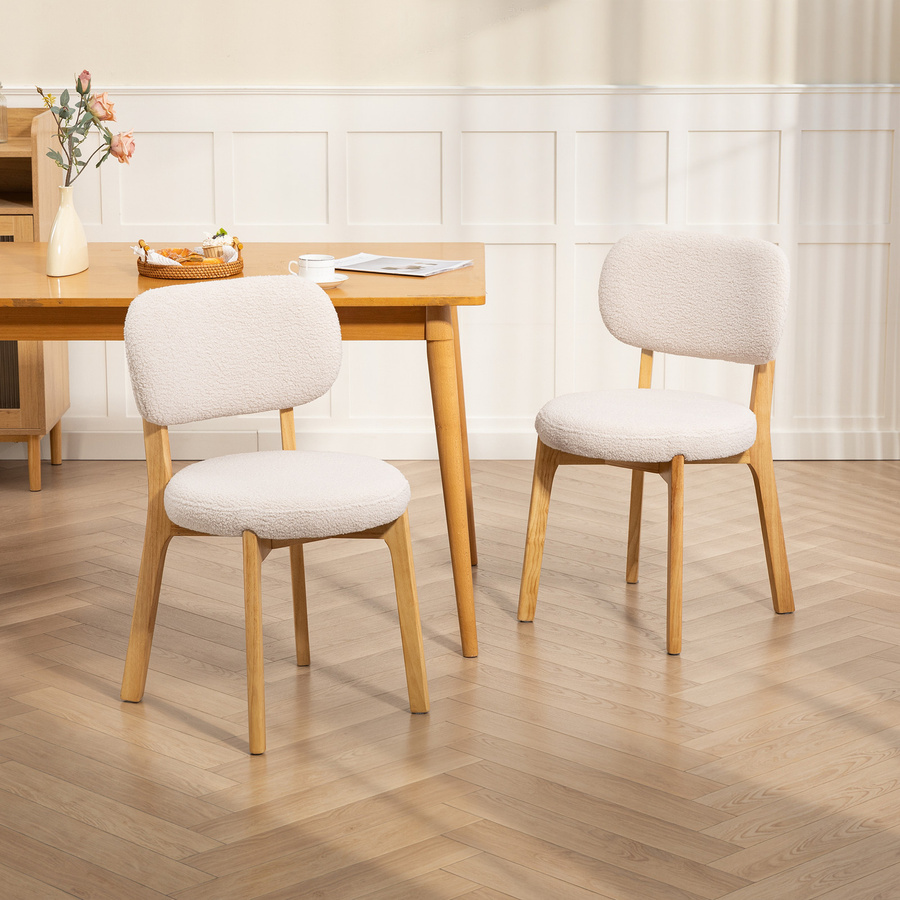 HOMCOM Esszimmerstühle 2er-Set in Beige mit Bouclé-Optik und Holzbeinen aus Gummibaumholz im Mid-Century-Modern Stil von Aosom - Bild 2