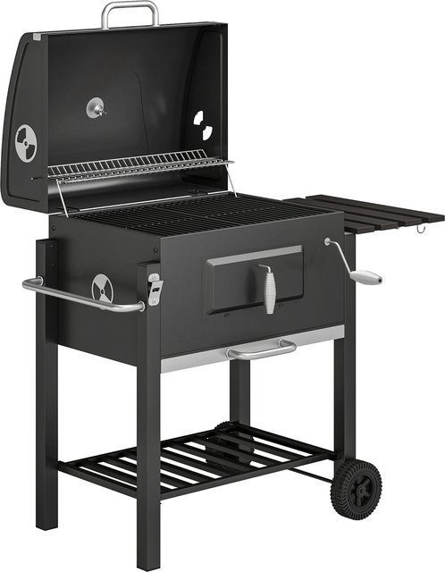 Outsunny Holzkohlegrill BBQ Standgrill aus Edelstahl in Schwarz, B/T/H: 65 x 113 x 108 cm - Bild 1