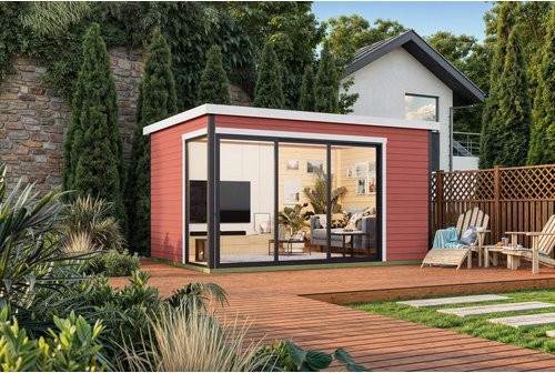 Lasita Blockbohlenhaus Austin Gartenhaus mit Flachdach in Schwedenrot, B/H/T: 439,6 x 239,4 x 319,6 cm - Bild 1