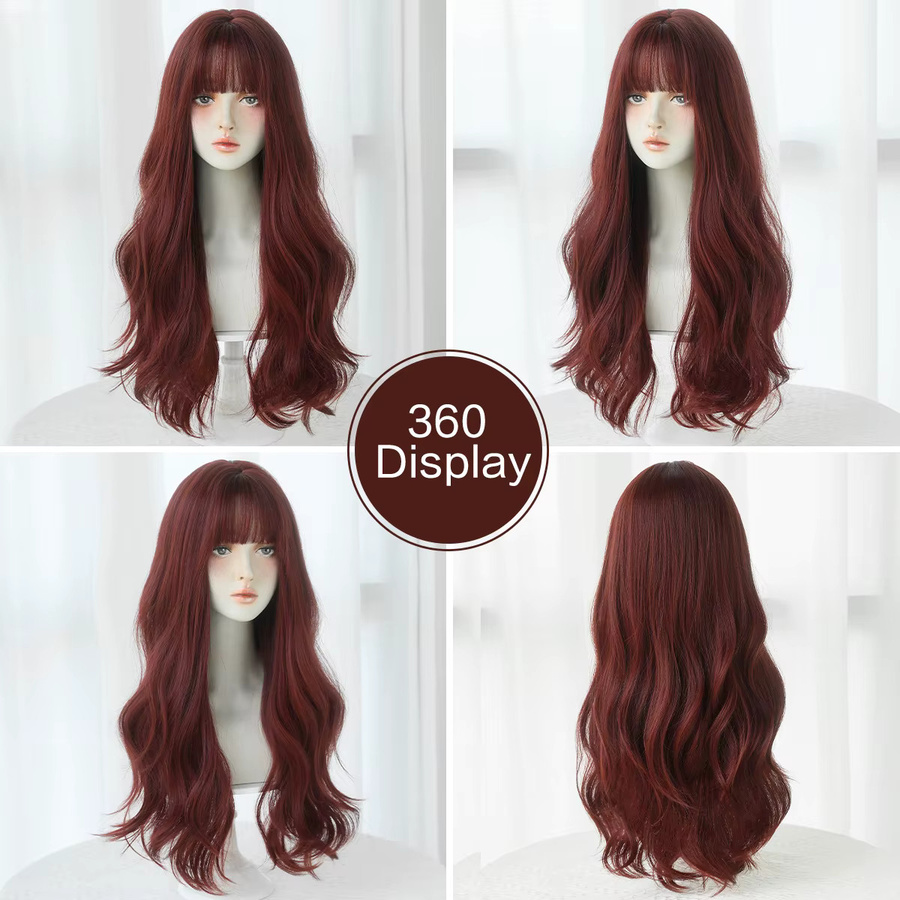 7JHH WIGS Perücke, lange gewellte Kunsthaarperücke, weinrot, Damen - Bild 4