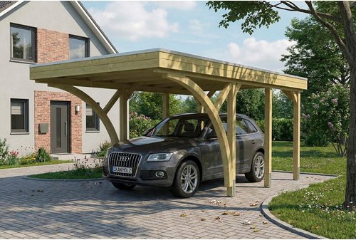 SKANHOLZ Carport Friesland aus Fichte in Grün mit zwei Einfahrtsbögen und Flachdach, B: 320 cm, T: 555 cm, H: 239 cm - Bild 1