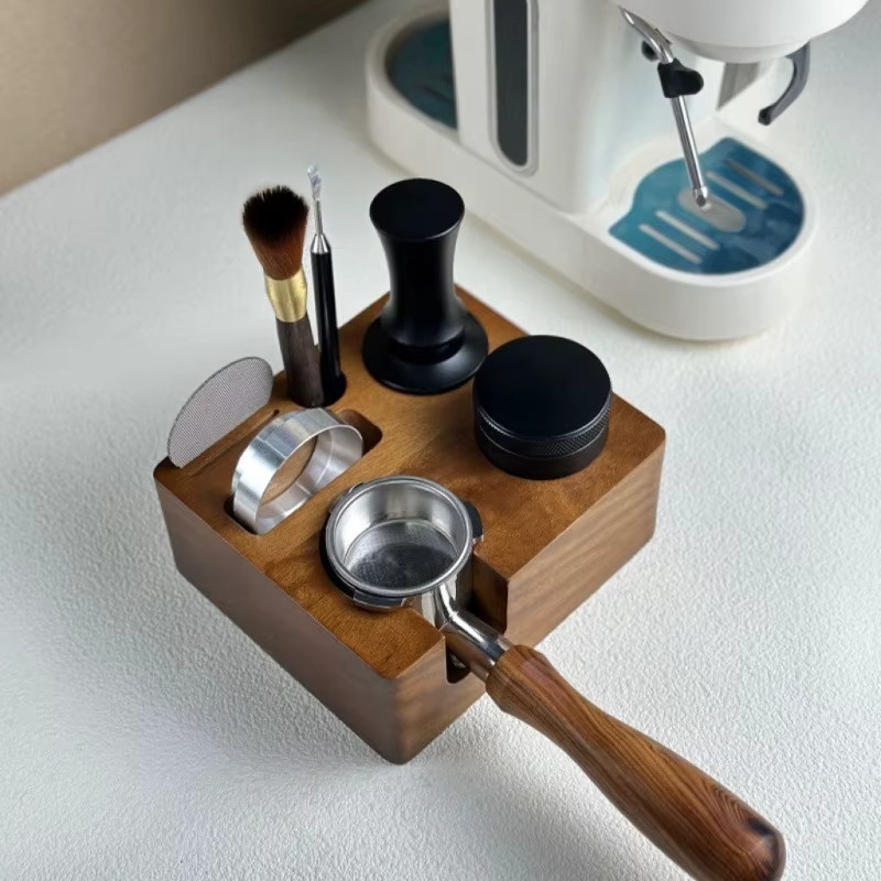 JUSTINLAU Kaffeepulver-Pressbasis mit Griffhalterung aus Massivholz, verstellbarer Multifunktions-Pulverpressrahmen, Braun - Bild 2
