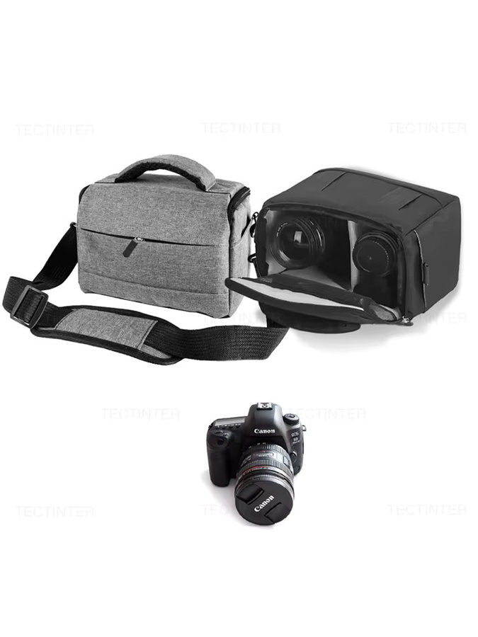 TECTINTER DSLR Kameratasche als Schultertasche für Sony, Canon, Nikon und instax in Schwarz und Grau - Bild 6