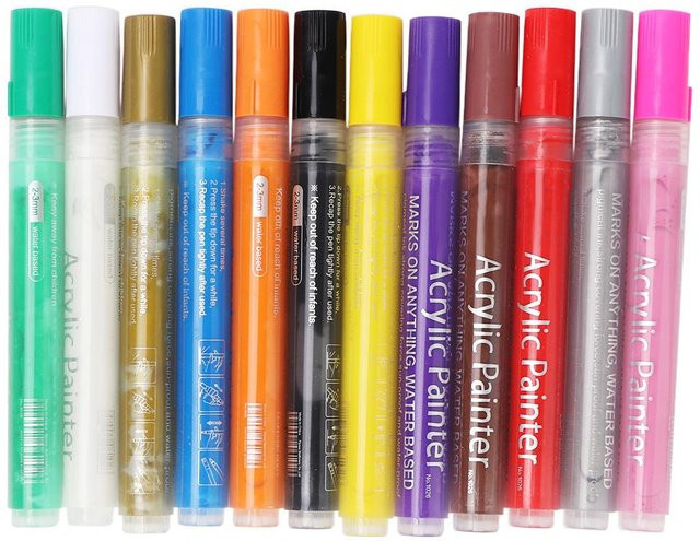12 Stück DIYelecs Acrylmarker Set in Multicolour, wasserbasierte permanente Graffiti Marker mit Bullet-Spitze für Körperbemalung und Dekoration - Bild 1