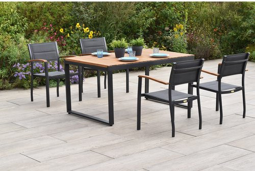 Merxx Gartenmöbel-Diningset Paxos 5-tlg. aus Aluminium und Akazienholz in Grau mit ausziehbarem Tisch B/T: 150 x 90 cm bis 200 x 90 cm - Bild 1
