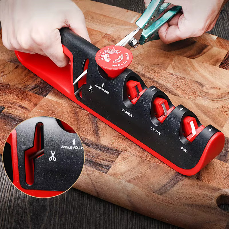 RSCHEF 4-in-1 Küchenmesser-Schleifer und Scheren-Schärfstein in Rot/Grau mit winkelverstellbarer Funktion - Bild 3