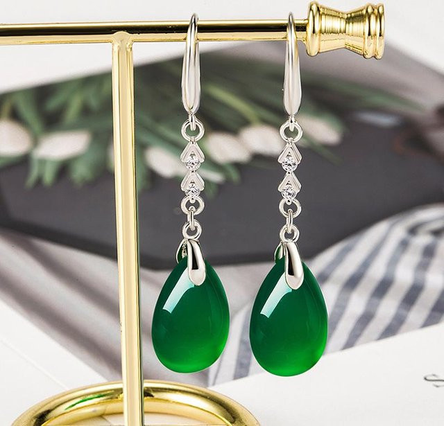 Wucifang Jewelry Ohrringe, Jade, 925 Silber, Grün, Damen - Bild 1