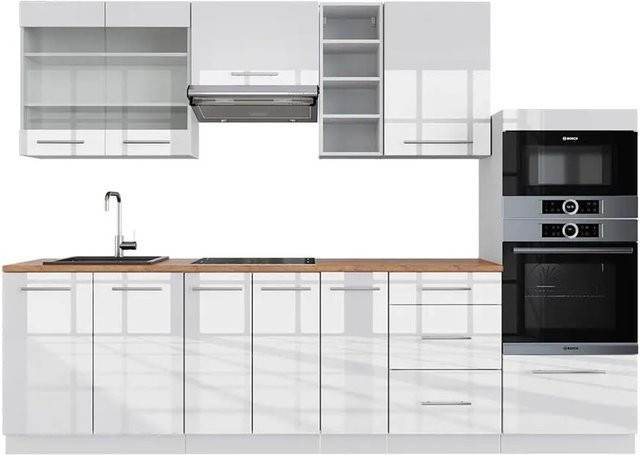 Vicco Fame-Line Küchenzeile Weiß Hochglanz und Eiche, Breite: 280 cm - Bild 1