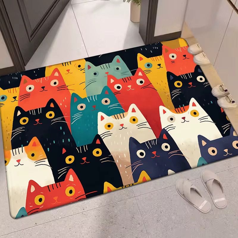 VIKAMA Bunter Teppich mit Katzen-Cartoon-Motiv, Wasserdichte Bodenmatte für Schlafzimmer, Wohnzimmer oder Badezimmer, Multicolor - Bild 3