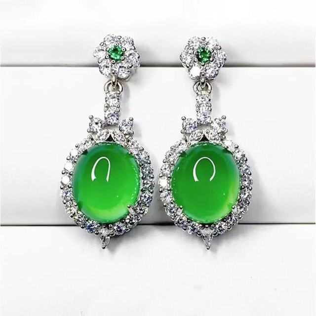 Ohrringe Eis-Chalcedon, grüner Jade-Tropfen, Damen - Bild 1