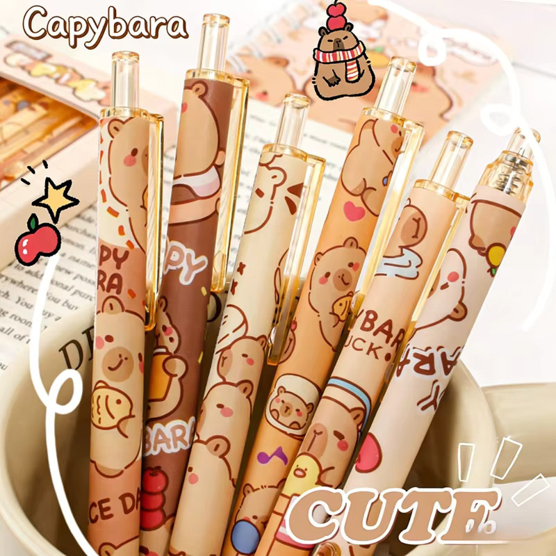 6/12-teiliges Capybara Gelstift-Set, löschbare Tintenstifte in Blau und Mehrfarbig, ästhetisches Briefpapier für Schule und Büro - Bild 3