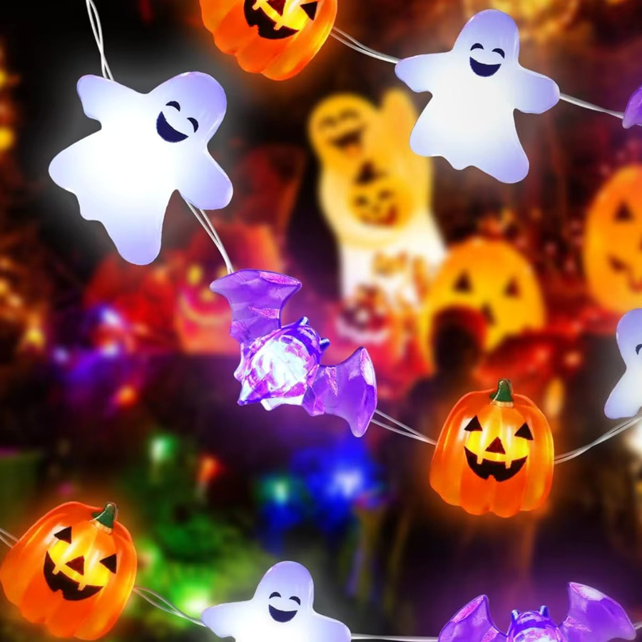 Peach Forest Halloween LED Kupferdraht Lichterkette mit Mini Geistern, Kürbissen und Fledermäusen, wasserdicht, batteriebetrieben, Mehrfarbig - Bild 3