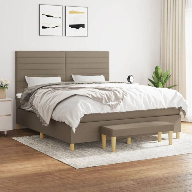 vidaxl Boxspringbett mit Matratze in Taupe meliert aus Stoff und Holzwerkstoff B/T: 160 x 200 cm - Bild 1