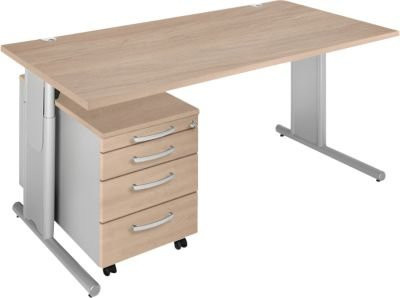 Schäfer Shop Select Büromöbel-Set COMBITEC mit höhenverstellbarem Schreibtisch und Rollcontainer, Eiche-Dekor/Weiß, Breite: 160 cm, Höhe: 80 cm - Bild 1