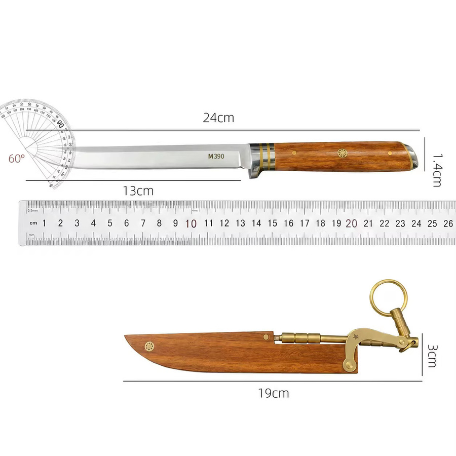 XIAOTIANLAI M390 Entbeiner-Küchenmesser mit feststehender Klinge und Holzgriff in Silber - Bild 3